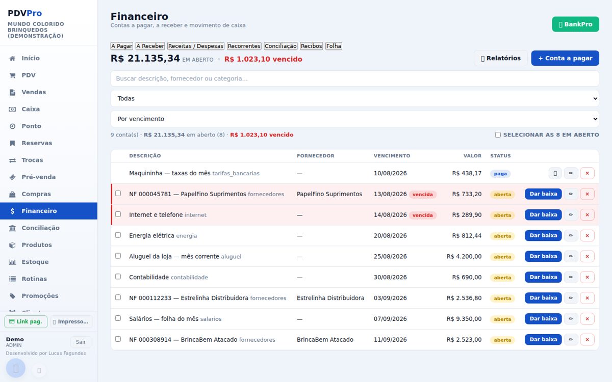 Financeiro com contas a pagar e vencidos